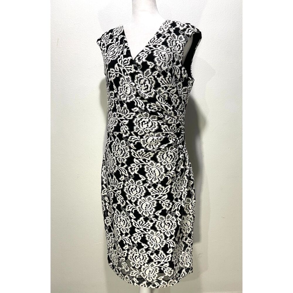 Lauren ralph lauren laced dress black white country cottage classic women 10